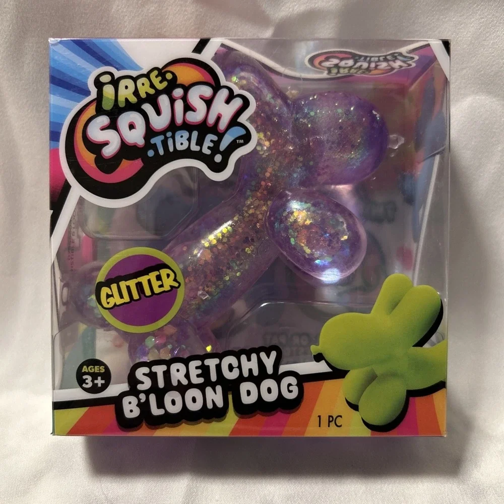 Squishy Purple Glitter Stretchy B'loon Dog Stress Relief Toy